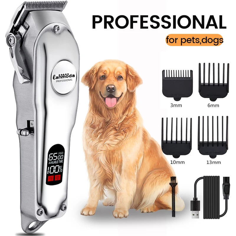 Professional All-Metal Dog Hair Clipper - Rechargeable Pet Trimmer, Low Noise Cat Shaver, Puppy Grooming Haircut Machine - Dream Pet Supply Store
