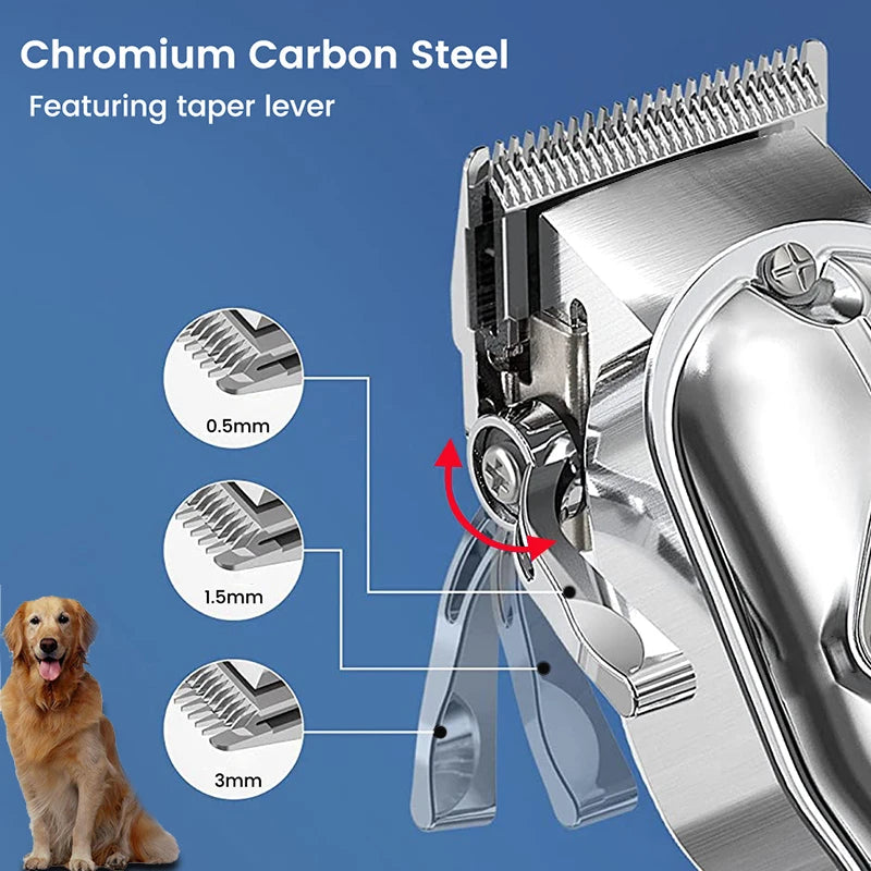Professional All-Metal Dog Hair Clipper - Rechargeable Pet Trimmer, Low Noise Cat Shaver, Puppy Grooming Haircut Machine - Dream Pet Supply Store