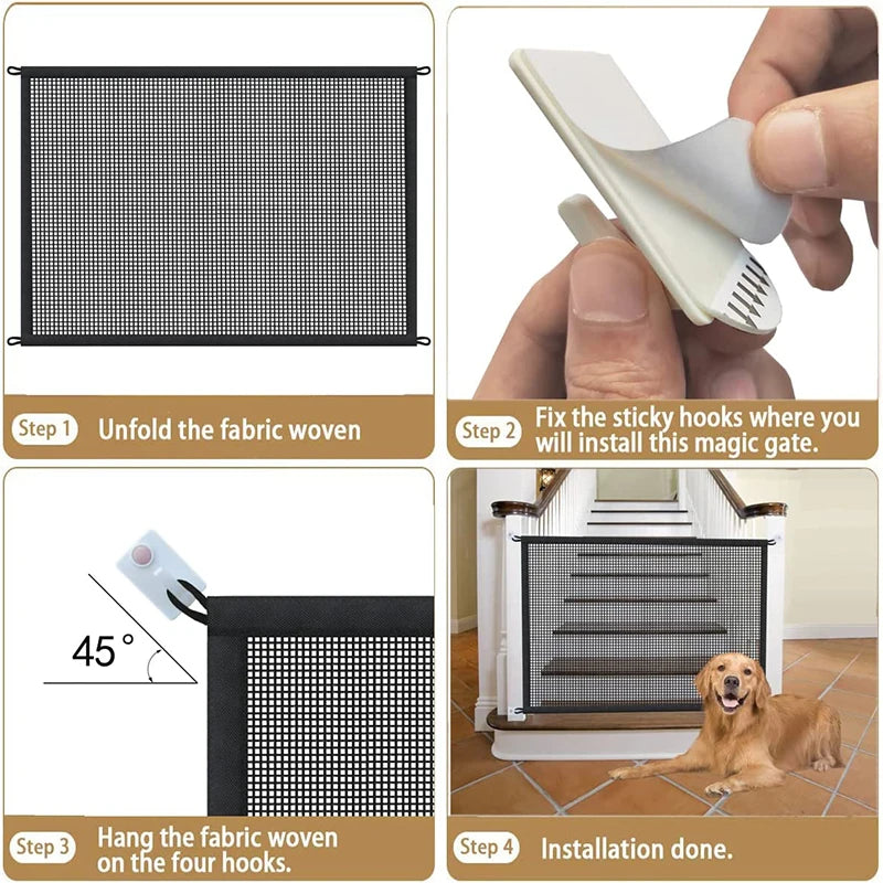Pet Dog Barrier Fence | Foldable Breathable Mesh Gate | 4-Pcs Hook Isolated Network | Dog Safety Playpen - Dream Pet Supply Store
